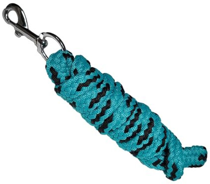 Führstrick Pferd mit Karabinerhaken - Anbindeseil für Pferde, Ponys, Shetty - Länge 2m Anbindestrick, Führleine - türkis/schwarz