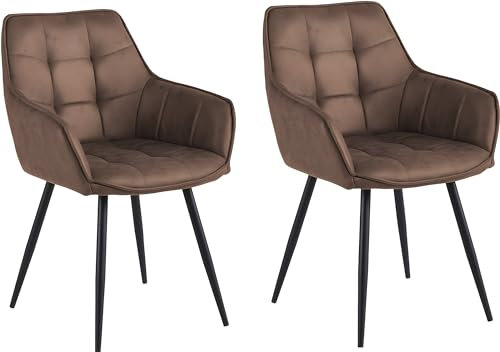 Colenis® - Chaises de Salle à Manger Oriana - Marron - Lot de 2 - Moderne Chaise, Microfibre, Pieds en métal, accoudoir