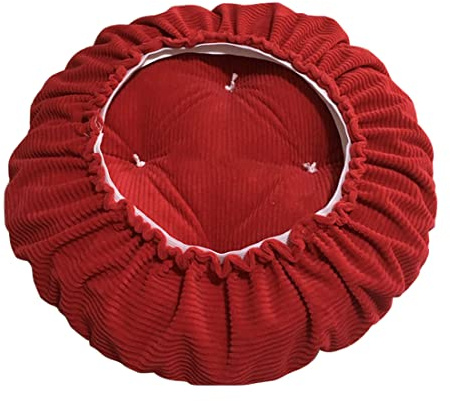 DHAEY Hocker Bezug Rot, Sitzkissen rund, Hockerbezug rund Stretch aus Leinen, Memory Foam Kissenbezug, Dicke 7cm, rund Bar Bezug Durchmesser 30cm