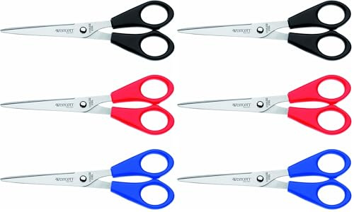 Westcott E-31032 00 Büro Schere, 17 cm, 3-er Set, schwarz/rot/blau (Packung mit 2)