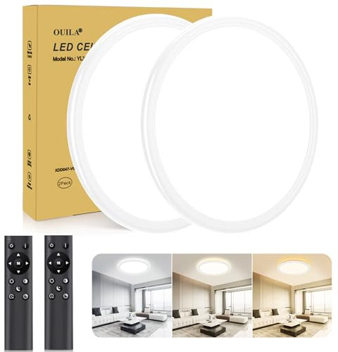 OUILA Ø30CM Plafon LED Techo Regulable, 24W 3000K-6500K Redondo Moderna Lampara LED Techo Plafones Mando a Distancia 2400LM Lamparas de Dormitorio de Techo Salon, Cocina, Baño, Pasillo, Sala,2 Piezas
