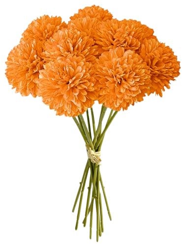 MUYAPAY 12 Stück Künstliche Hortensienblüten Künstliche Blumen Chrysantheme Kunstblumen Künstliche Kugel-Chrysanthemen Seide Pompon Chrysantheme, für Hausgarten Party,Hochzeits Deco (Orange)