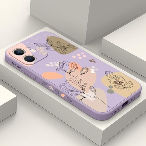 LEECG für iPhone 12 Mini Hülle Blumenmuster Design Anti Kratzer Weiches Silikon Handyhülle iPhone 12 Mini 5,4 Zoll-Morandi Violett