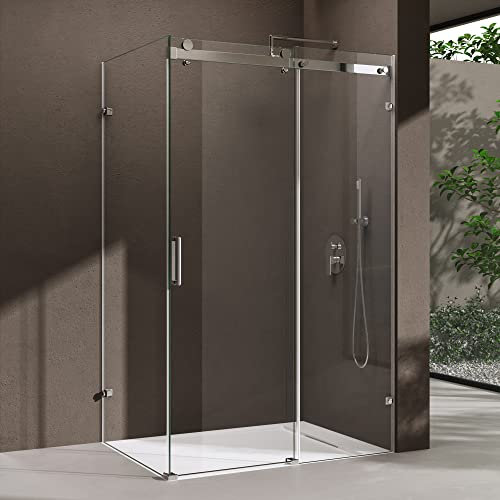 doporro Cabine de Douche Rectangulaire avec Porte Coulissante 70x100x195 cm Paroi de Douche Montage Réversible en Angle en Verre Transparent avec Receveur Ravenna17-2K