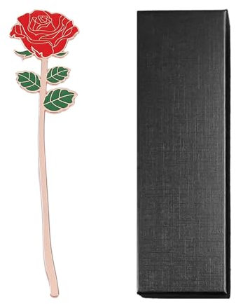 1 Stück rote Rose Lesezeichen, 1 Stück Geschenkbox, handgefertigte Metallpressung, bedrucktes Lesezeichen, Buchseitenklammer aus Metall, Lesezeichengeschenk, als Geschenk geeignet