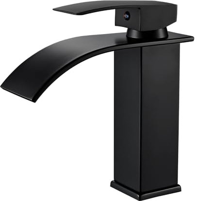 Coleniny Moderne Robinet Lavabo Noir Cascade, Mitigeur Lavabo Salle de Bain en Laiton Design Elégant, Robinet Salle de Bain Noir avec Bec Hauteur 107mm, Robinetterie Cascade Noir G 3/8