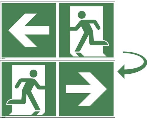 Notausgang Links/rechts, doppelseitig, Hart-PVC, langnachleuchtend, 300 x 150 mm gemäß ASR A1.3 / ISO 7010 E001/E002, Rettungszeichen Schild, 30 x 15 cm
