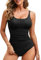 Vancavoo Costume da Bagno Intero Donna Costumi Piscina Push Up a Vita Alta Bikini Un Pezzo con Spalline Regolabili Beachwear Swimsuit Spiaggia Estate,Nero,M