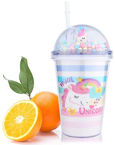 FORYNXHWIN Gobelet Licorne Réutilisable avec Paille et Couvercle 350ML Double Paroi Sans BPA Cadeau Anniversaire et Noël