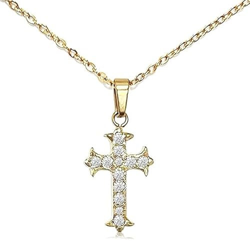 PacuM Diamant Kreuz Halskette Women's Cross Necklace Women's Elegant Cross Pendant Necklace with Crystals Kreuz Kette Mädchen Gold Kreuz Anhänger Halskette,Geschenk für Damen, Ehefrauen, Mütter