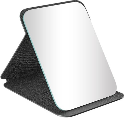 Traxenta Espejo Maquillaje, Espejo de Mesa Portatil, Super HD Espejo Viaje Plegable, Espejo de Maquillaje en Cuero de PU, Espejo de Viaje Portátil con Soporte Ajustable, para Tocador, Dormitorio, Baño