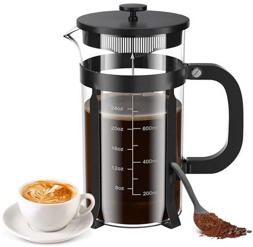 BeanNest French Press Coffee Maker, 34 Ounce 1 Liter, Stainless Steel, Cold Brew Heat Resistant Borosilicate Glass Espresso Coffee & Tea Maker with 4 Filter
