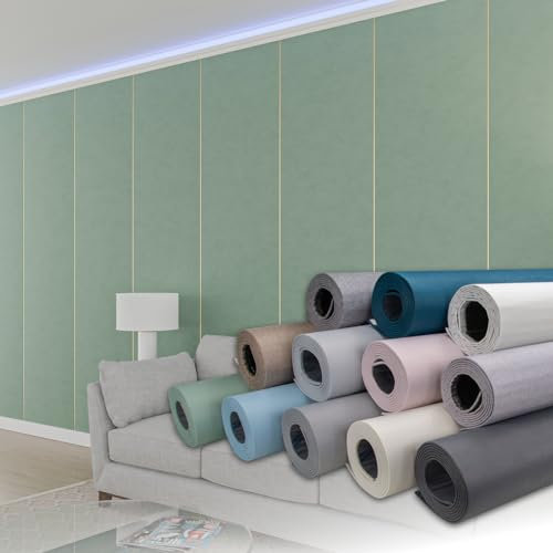 HEXIM selbstklebende Isoliertapete 1,82 m² Wandisolierung 280x65cm schalldämmend 4mm dekorativ 2in1 Tapete Dämmung Isoliereffekt (1 Rolle Mintgrün, grün Zementstruktur)