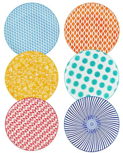 Lot de 6 grandes assiettes en céramique de 26,7 cm pour steak, pâtes, salade, crêpes, pizza, résistantes aux rayures, passent au micro-ondes, au four et au lave-vaisselle, couleurs assorties