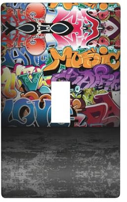 SDFHU MC700 Lichtschalter-Wandplatten mit Graffiti-Hip-Hop-Druck, 1-Gang-Lichtschalter, einzelne Kippschalter, für Badezimmer, Standardgröße, Weiß
