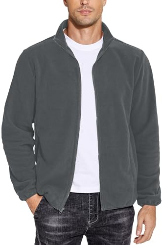 COOFANDY Weiche Herren-Fleecejacke, leicht, durchgehender Reißverschluss, lässig, Outdoor, warme Jacken, Mäntel mit Taschen