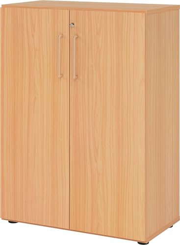 bümö Aktenschrank abschließbar, Büroschrank Holz 80cm breit in Buche - abschließbarer Schrank mit Aktenregal für's Büro & Arbeitszimmer, Büro Möbel Ordnerschrank mit Schloss