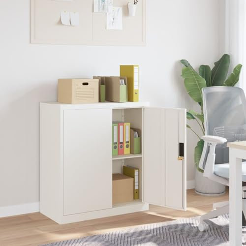 Capwee Meuble de Rangement Bureau Casier de Rangement Metal Armoire Metallique Armoire avec Serrure Armoire à Outils Acier pour Garage Bureau-Blanc-79x40x90 cm