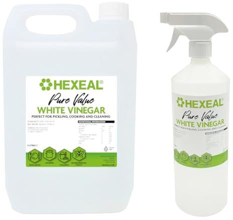 Hexeal White Vinegar Refill Kit – Pure Value White Vinegar 5L & Pure Value White Vinegar 1L Spray – Cleans Surfaces, Deodorises & Removes Grime