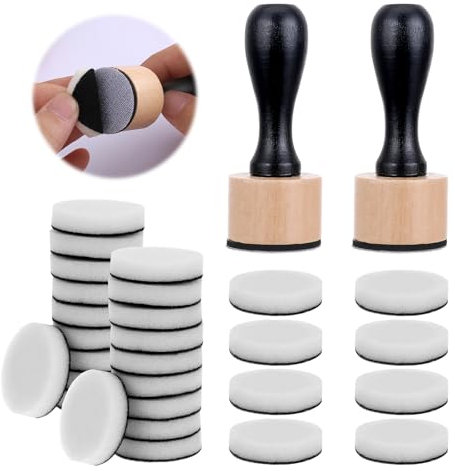 2 Stück Mini Tinten Mischwerkzeug, 3 X 7,5 Cm Rund Mini Tinten Mischwerkzeug Mit 24 Ersatz Pads, Runde Mini-Schaumstoff-Nachfüller Für Scrapbooking Craft Malen Rendering Zeichnen Malen Rendering