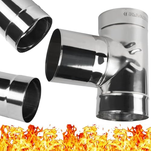 Edelstahl Schornstein T-Stück 90° T-Anschluß 90 Grad 0,6mm OfenRohr Rauchrohr Sanierung Abgasrohr Ø 140 mm