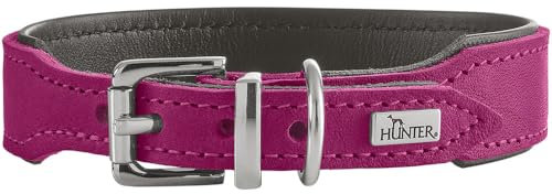 HUNTER Hundehalsband Malta, Farbe: Magenta, aus gefettetem Softvollrindleder, weich unterlegt, strapazierfähig, Brillante Farben, handgefertigt, Made in Germany, Größe: 47