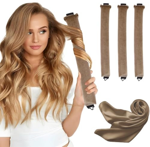 NJCXOLA 3 Pièces Bigoudis Cheveux, avec Écharpe, pour la Nuit, sans Chaleur, de Sommeil Doux, Ruban à Friser Overnight Blowout, pour Grandes Boucles de Coiffure Bricolage, Marron