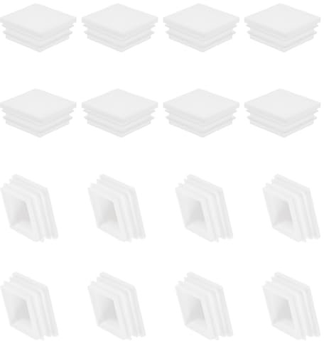 PATIKIL Bouchons à Lamelles Carré Bouchon en Plastique, 16 Pcs 40mm Embouts de Bouchon pour Tubes Carrés Pieds de Chaise Meubles Tubes Métalliques Clôtures pour Trous de 39mm, Blanc