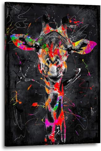 Kunstgestalten24 | Giraffe Abstrakt Color Tier Leinwandbild | Leinwand Bild | Wohnzimmer bilder | Wandbilder | Wanddeko | XXL Bilder auf Leinwand | Moderne Bilder | Hochwertige Kunstdrucke