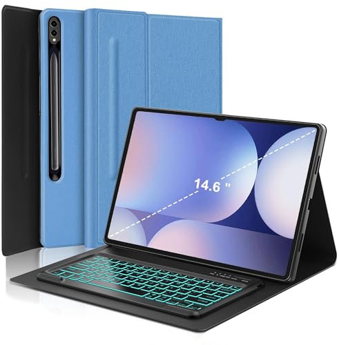 FARYODI Keyboard Case for Samsung Galaxy Tab S10 Ultra, Galaxy Tab S9 Ultra/S8 Ultra Case with Keyboard 14.6 inch, 7 Colors Backlight, Detachable Magnetic, Smart Cover with Pen Holder, Blue