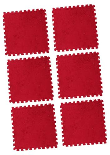 KOMBIUDA 6pcs Baby Krabbelmatte Plüsch Eva Puzzle Matten Gepolsterte Bodenmatte Wohnaccessoire Rot 30x30x1cm