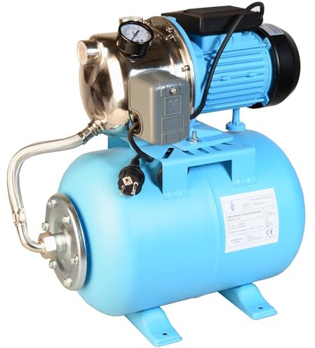 Hauswasserwerk JS 1100 Edelstahl INOX - Wasserpumpe (3600l/h, 1100W, Förderhöhe 50m) - 24L Druckkessel - Hauswasserautomat mit Druckschalter Manometer - für Brauchwasserversorgung Bewässerung Garten