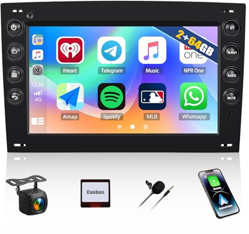 2G+64G CAMECHO Android 13 Autoradio para Renault Megane 2 (2002-2009) con Navi Carplay Android Auto,Doble DIN Radio con 7 Pulgadas Pantalla con Bluetooth FM/RDS SWC