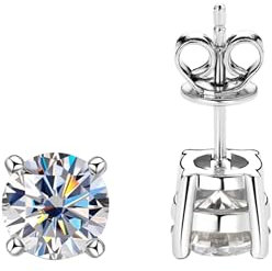 Moissanit Ohrstecker 5,0 mm / 6,5 mm – aus 925er Silber, dick rhodiniert – für Damen & Herren – strahlender Solitär-Look