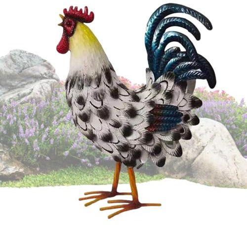 Generisch Garten Figur Huhn Aus Metall, Handbemalt - Henne Dekofiguren Garten Deko Gartenfiguren Für Außen Groß - Hühner Gartendeko Polyresin Figuren Tiere (Hahn) 32x12x40cm