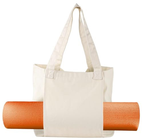 Bolsa de lona para yoga para mujer con compartimento para alfombrilla, bolsa de hombro para gimnasio, oficina o viajes, espacioso organizador multiusos, Caqui, Talla única