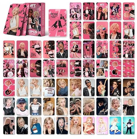 CoAxis Black-Pink Rose K-POP 92PCS APT. Lomo Photocard & Sticker Set, 5,5 cm x 8,8 cm, Rosie Mini-Karte, 60 Lomo-Karten + 32 zufällige Aufkleber, Kpop Idol Sammlerstücke, Geschenk für Fans für Blinks