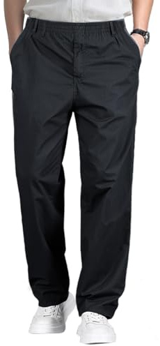 Aimato Pantalon chino pour homme en 100 % coton, coupe droite, pantalon de loisirs et pantalon de bureau avec taille élastique, cordon de serrage réglable et 4 poches pour le quotidien et le confort
