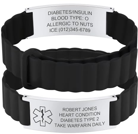 AGOLOOD Personalisierbares Medizinisches Armband,Wasserfest Silikon Sport SOS ID Armband Mit Gravur Name Telefonnummer,Notfallarmband Herren Damen Nach Maß