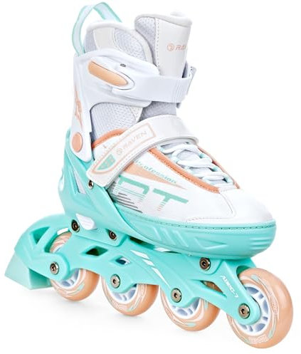 RAVEN Profession Inlineskates Inliner für Kinder und Erwachsene OPTIONAL 2in1 mit Schlittschuhen verstellbar (White/Mint/Orange ohne Kufen, 35-39 (23-25,5cm))
