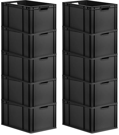 PROREGAL SparSet 10x Eurobox NextGen Grip | HxBxT 32x40x60cm | 65 Liter | Griffe offen | Verstärkter Boden | Schwarz | Eurobehälter, Transportbox, Transportbehälter, Stapelbehälter