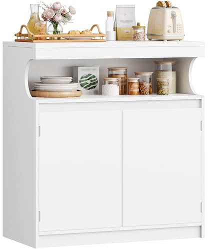 Hzuaneri Sideboard, Küchenschrank mit 2 Türen, Aufbewahrungsmöbel | Buffetschrank mit Offener Fläche, verstellbare Einlegeböden, Küche, Wohnzimmer, 40 x 80 x 85 cm, Weiß SC80003X