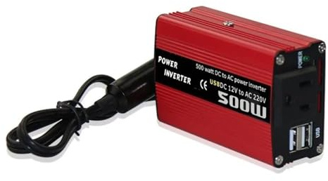 Transformateur Convertisseur Puissance CC vers CA 500W Onduleur Voiture 12V CC vers 220V 110V CA Transformateur Automatique avec Double Adaptateur Chargeur(12V to 220V AC)