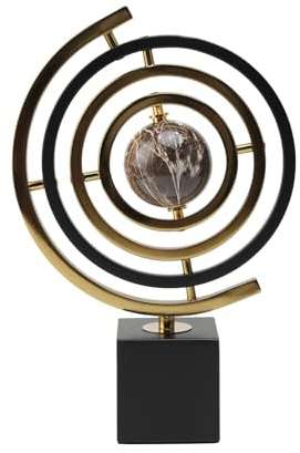 Metall Globe Ornament, moderne abstrakte Kunst Dekor, rotierende Desktop Kreative Schwarz & Gold Ornamente Moderne Globe Skulptur mit stabiler Eisenbasis für Home Office Wohnzimmer Dekoration