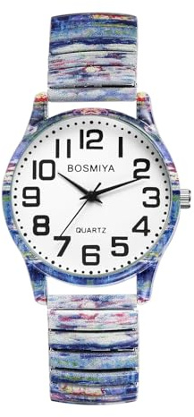 JewelryWe Uhren Damen Edelstahl Elastisch: Vintage Boho Analog Quarz Armbanduhr Frauen Edelstahl Stretch Armband Uhr mit ultraklaren großen arabischen Zahlen Zifferblatt