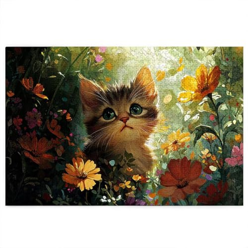 Puzzle 5000 Teile, Katze Puzzle 5000 Teile Erwachsene, Blumen Holzpuzzle Erwachsene mit Exquisiter Verpackungsbox, EIN Herausforderndes Rätsel, Holzpuzzle Puzzlespiele für Wanddeko, Geschenke, -4586