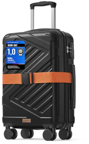 SONGMICS Valigia Rigida, Trolley da Viaggio, Chiusura TSA, Cinghia Inclusa, Bagaglio in ABS con 4 Ruote Doppie, Valigia Bagaglio a Mano da Cabina, M, 55 x 36 x 20 cm, Nero Inchiostro RLP001B101