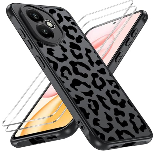 Mkej Hülle kompatibel mit Honor 400 Hülle mit 2 Stück Panzer Schutz Glas, Aesthetic Leopard Muster Case Matt Transluzente Handyhülle Kratzfeste PC Rückseite + TPU Stoßfest Bumper Matt Schutzhülle