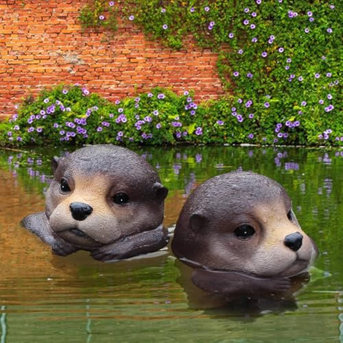 Omabeta Realistic Floating Otter Decor Resin Decorative Floating Animal Head Garden Statue for Ponds or Pools 6.1x5.8x3.5in