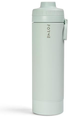 FORME Shaker 500ml - Sport Lid - Stainless Steel With Protein Powder Container - Double Walled Vacuum Insulated - Silent Mixing - Leak Proof - Fits Cup Holders - Easy to Clean (Sea Mist)